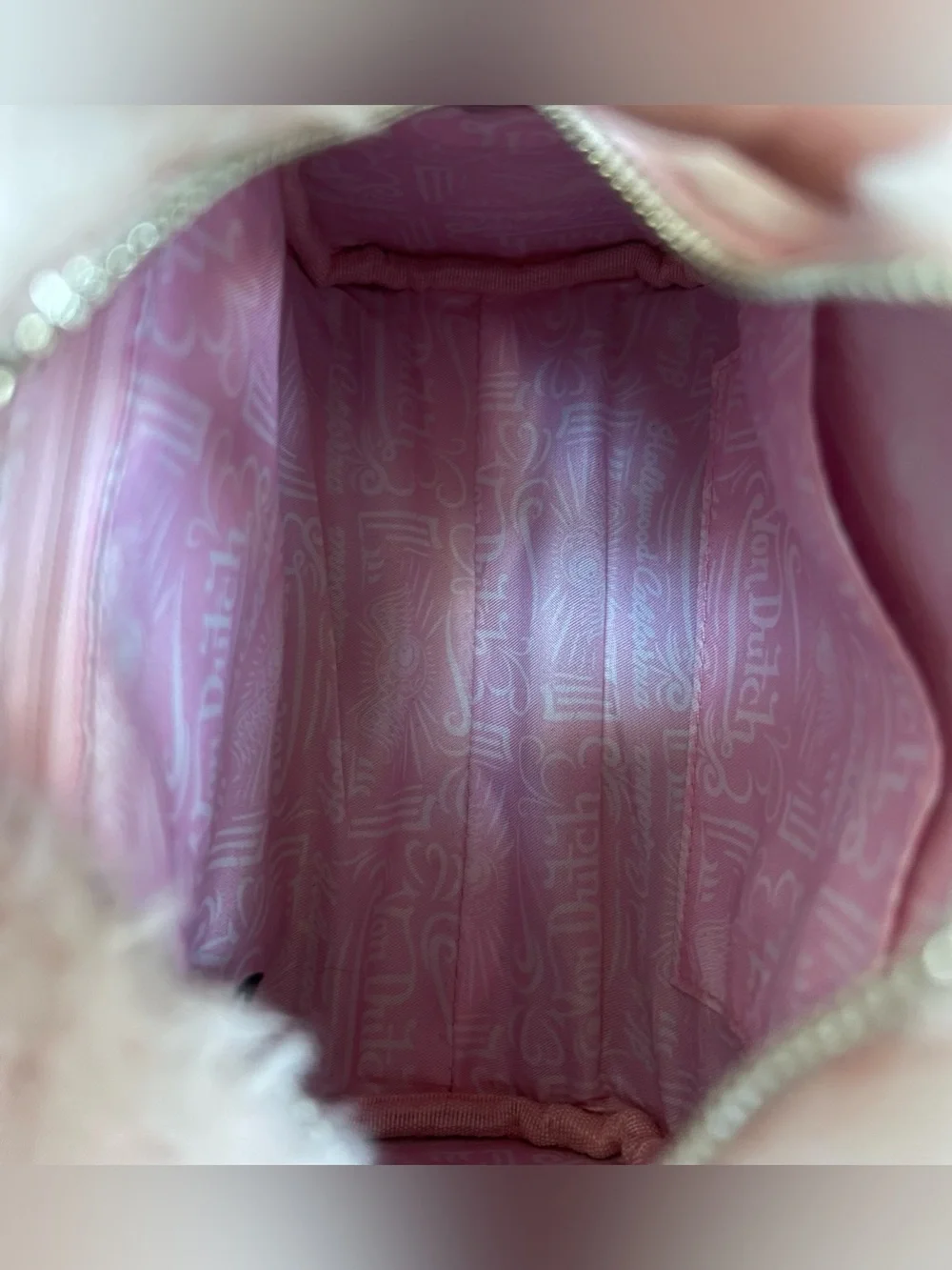 Von Dutch Furry Light Pink with Hot Pink Lettering Bowling Bag Purse - Picture 5 of 12